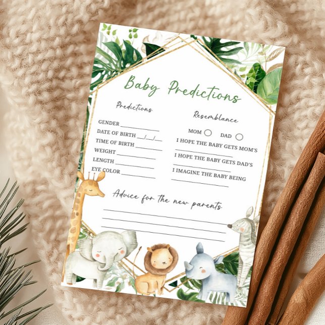 Papier Un jeu de prédictions pour bébé un peu sauvage (Greenery Jungle Baby Shower Baby Predcistions Game)