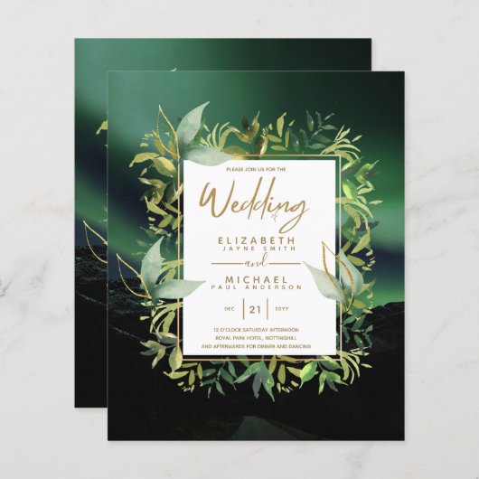 Papier Un mariage émeraude vert d'or moderne invite (Devant / Derrière)