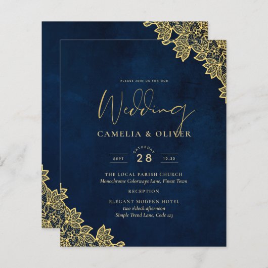 Papier Un mariage tout en 1 en dentelle d'or invite QR Co (Devant / Derrière)