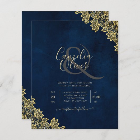 Papier Un mariage tout en 1 en dentelle d'or invite QR Co (Devant / Derrière)