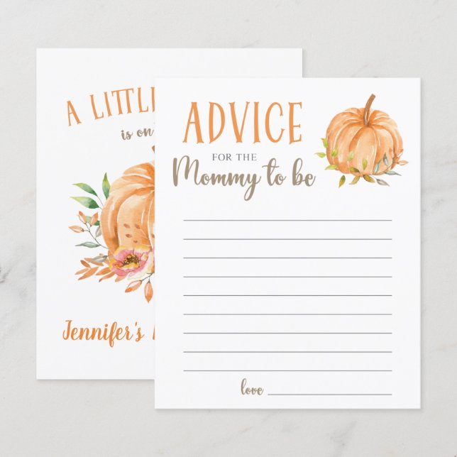 Papier Un petit conseil en aquarelle florale Citrouille p (Devant / Derrière)