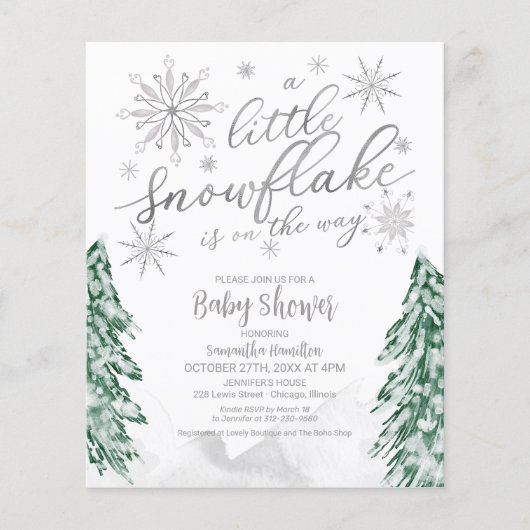 Papier Un petit flocon de neige Invitation Baby shower bu (Devant)