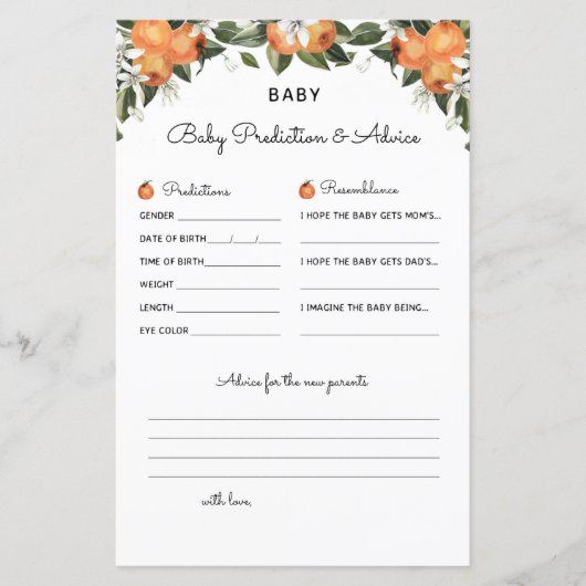 Papier Un petit jeu de Baby shower de Cutie Prédiction et (Devant)