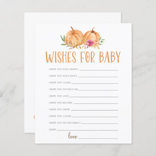 Papier Un petit potiron floral aquarelle vœux pour bébé (Devant / Derrière)