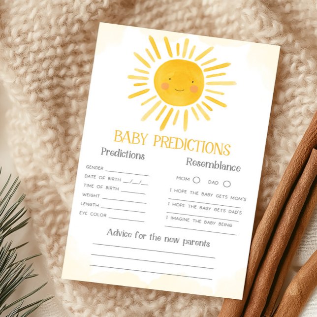 Papier Un Petit Rayon de Soleil Jeu de Prédictions pour B (Little Ray of Sunshine Baby Shower Baby Predictions Game)