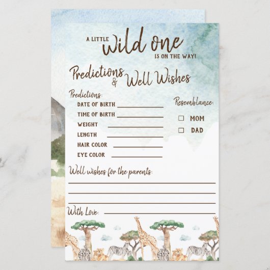 Papier Un peu sauvage prédictions et bien souhaits jeu (Devant / Derrière)