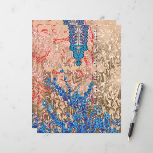 Papier un tableau d'écharpe bleu et beige (Devant/Arrière en situation)