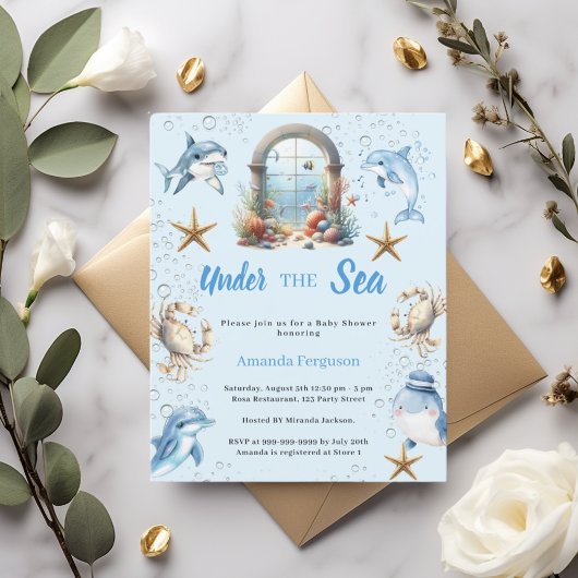 Papier Under the sea animals boy Baby Shower invitation