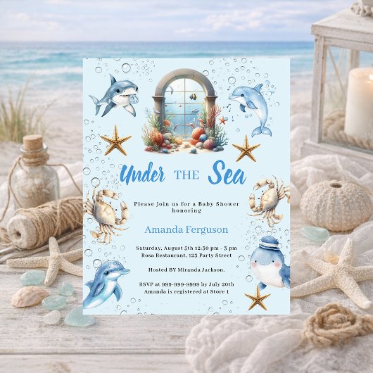 Papier Under the sea animals boy Baby Shower invitation