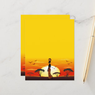 Papier Une belle femme africaine Silhouette sur les solei