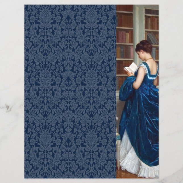 Papier Une femme en bleu, lisant un livre (Devant)