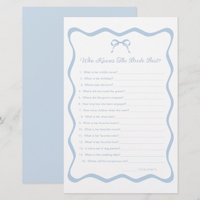 Papier Une Fête des mariées Bleue Qui Connaît Le Jeu De M (Devant / Derrière)