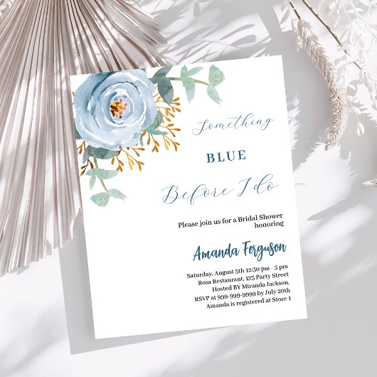 Papier Une invitation à la douche nuptiale à fleurs bleue