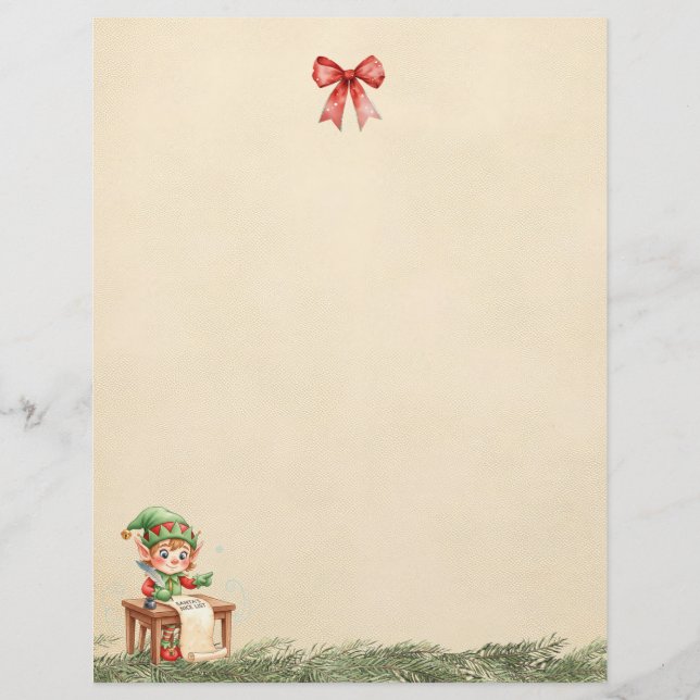 Papier Une lettre de l'elfe de Noël (feuille simple) (Devant)