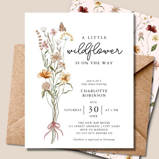 Papier Une petite Fleur sauvage Invitation du Baby shower