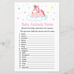 Papier Unicorn Baby Animaux Nom Jeu