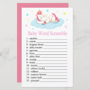 Papier Unicorn Baby mot scramble jeu