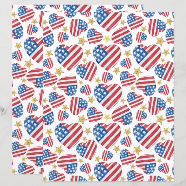 Papier USA 250th Anniversary Retro Hearts Scrapbook Paper (Devant / Derrière)