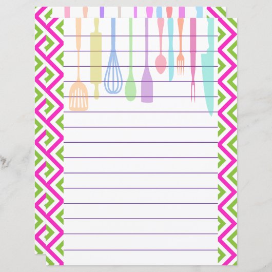 Papier Ustensiles de cuisine rétro à chevron en zigzag (Devant / Derrière)