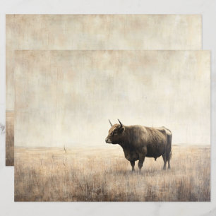 Papier Vache Highland dans un champ Sepia Scrapbook Papie