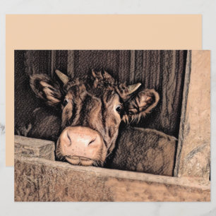 Papier Vache Russe Vintage Croquis Art Pays Maison ferme