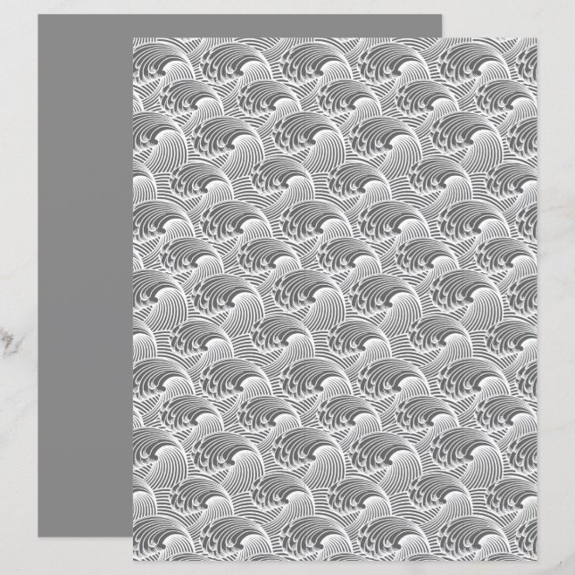 Papier Vagues japonaises vintages, gris / gris / blanc (Devant / Derrière)
