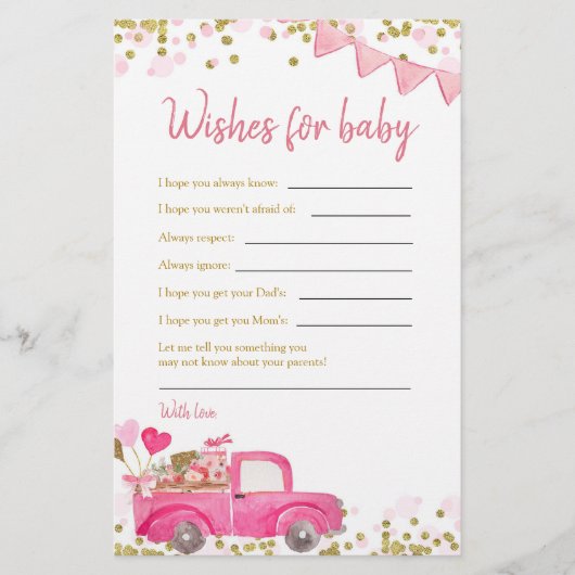 Papier Valentine Truck Sweetheart souhaite pour bébé (Devant)