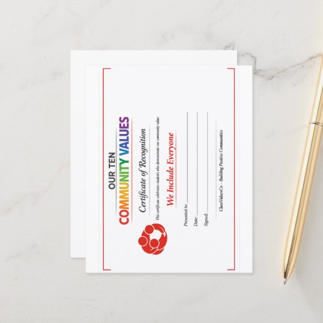 Papier Value Inclusion Certificate 4.5x 5.6 Paper Sheet (Devant/Arrière en situation)