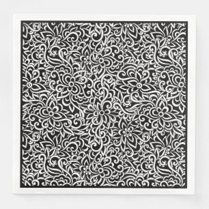 Papier van Napkins-Black Damask Floral Servet