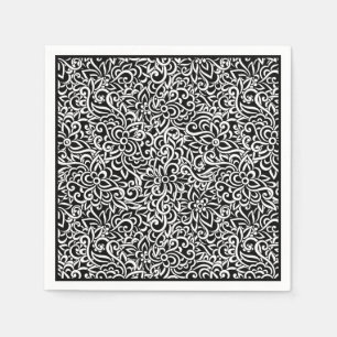 Papier van Napkins-Black Damask Floral Servet