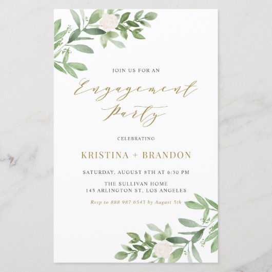 Papier Végétation et fleurs blanches Invitation Fiançaill (Devant)