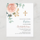 Papier Végétation rose or cross budget baptême invitation (Devant)