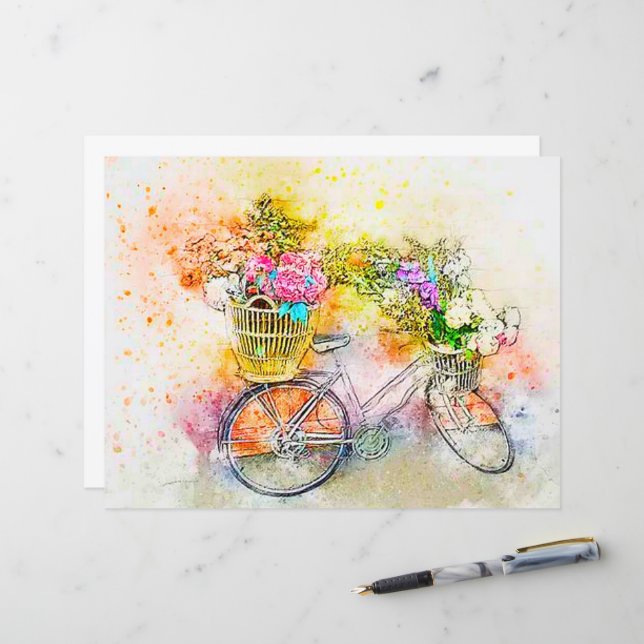 Papier Vélo et fleurs  (Devant/Arrière en situation)