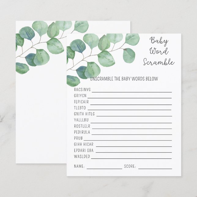 Papier Verdure - Bébé Mot Scramble | Jeu Baby shower (Devant / Derrière)