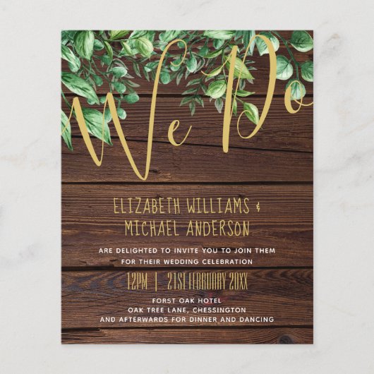 Papier Verdure botanique Budget Faire-part de mariage ver (Devant)