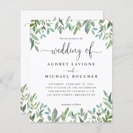 Papier Verdure botanique Sage Vert Tout en un Mariage I (Devant / Derrière)