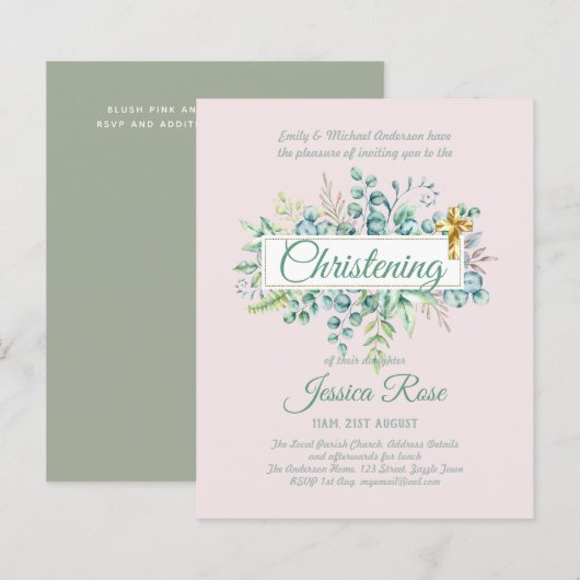Papier Verdure Christening Invitations Baptême Bautizo Le (Devant / Derrière)