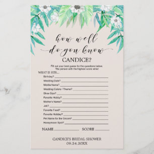 Papier Verdure "Comment Bien Connais-Tu La Mariée" Jeu