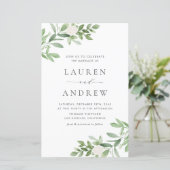 Papier Verdure et fleurs QR Code Faire-part de mariage (Debout devant)