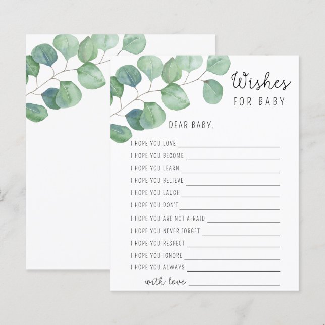 Papier Verdure Eucalyptus - Vœux pour bébé (Devant / Derrière)