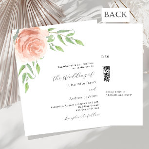 Papier Verdure fleurie rose QR RSVP faire-part de mariage