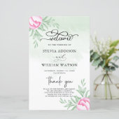 Papier Verdure Fleurs roses Or Cérémonie Mariage moderne (Debout devant)