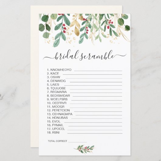 Papier Verdure Foliage Word Scramble Fête des mariées Jeu (Devant / Derrière)