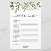 Papier Verdure Foliage Word Scramble Fête des mariées Jeu (Devant)