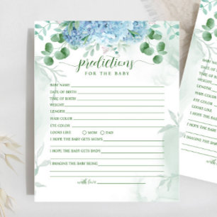 Papier Verdure Hydrangée bleue Prédiction pour le Baby sh