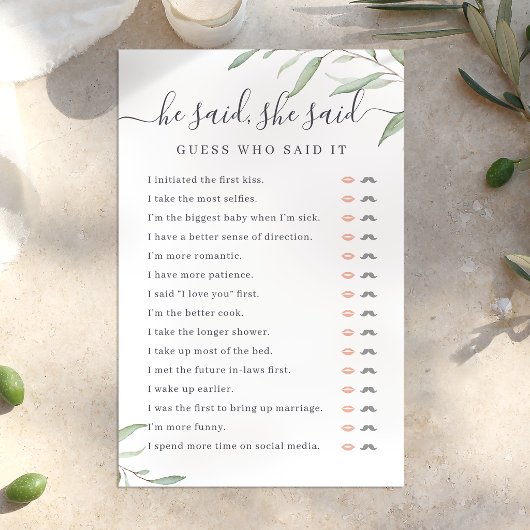 Papier Verdure Il a dit Elle a dit jeu de douche nuptiale