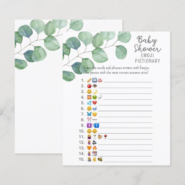 Papier Verdure - Jeu de bébé shower avec émoji (Devant / Derrière)
