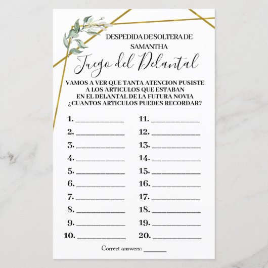 Papier Verdure La douche nuptiale de l'Apron jeu bilingue (Dos)