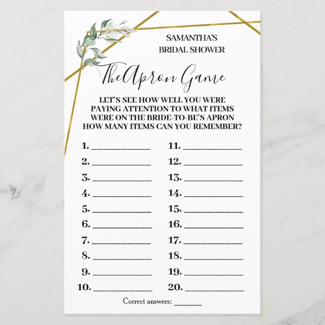 Papier Verdure La douche nuptiale de l'Apron jeu bilingue (Devant)