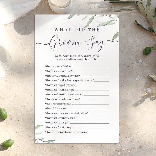 Papier Verdure minimale ce que le marié a dit jeu